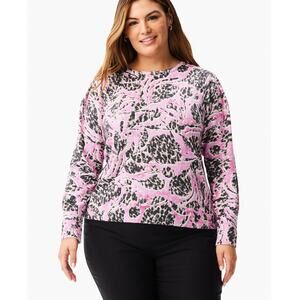 Nic + Zoe Petal Dot Femme Sleeve Sweater 1X Floral Pink Feminine Lightweight
